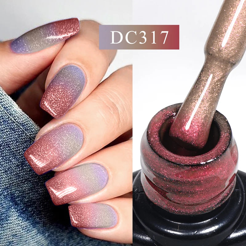 7ml Auroras Thermal Gel Nail Polish – Nude & Purple Glitter