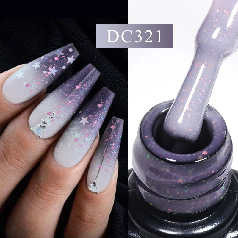 7ml Auroras Thermal Gel Nail Polish – Nude & Purple Glitter