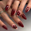 burgundy almond press on nails with gold designburgundy almond press on nails with gold design