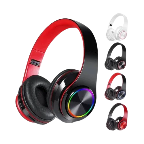 Wireless over ear Bluetooth headphones with foldable design red and black
